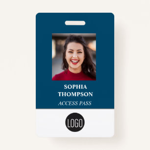 Your Logo Employee Name Photo Bar Code Blue Badge