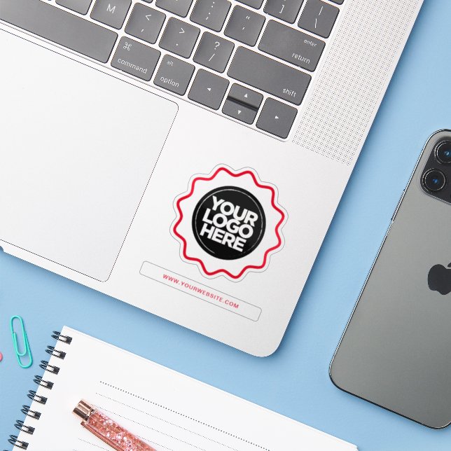 Your Logo Eyecatching Wavy Border Red Cut Out  Sticker (Laptop w/ iPhone)