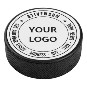 Your Logo Family Name and Address or Custom Text Hockey Puck