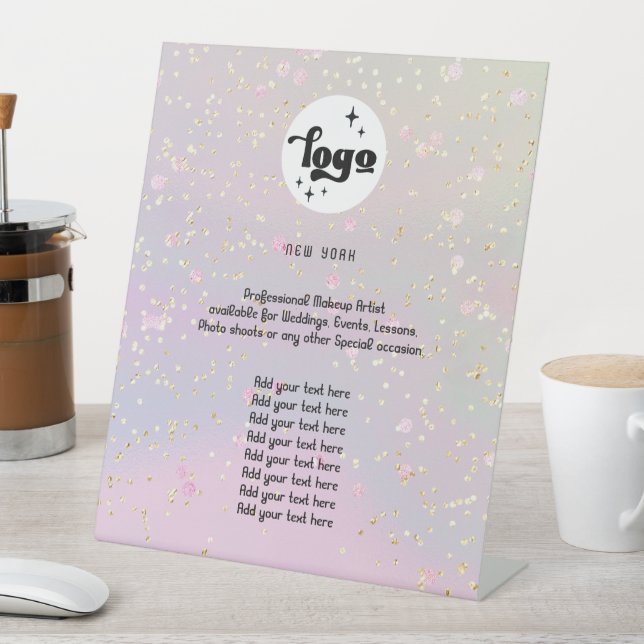 your logo faux glitter flyer pedestal sign (In SItu)