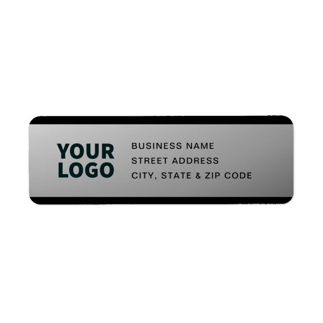 YOUR LOGO Faux Silver Black & Grey Return Address Label (Front)