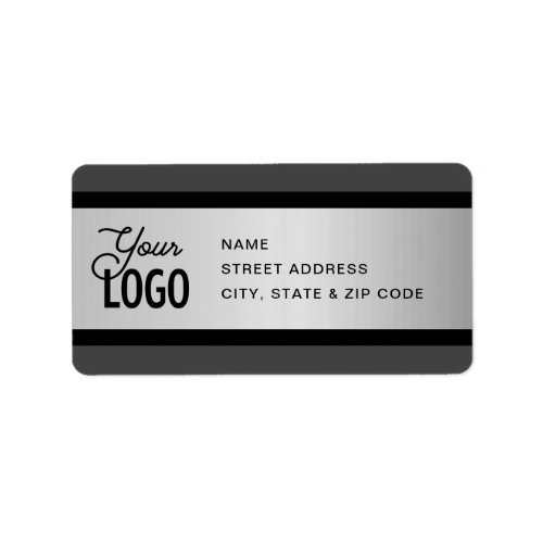 YOUR LOGO Faux Silver Black  Grey Return Address Label