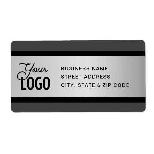 YOUR LOGO Faux Silver Black  Grey Return Address Label