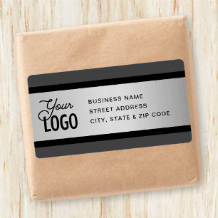 YOUR LOGO Faux Silver Black & Grey Return Address Label