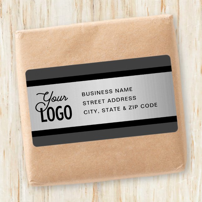 YOUR LOGO Faux Silver Black & Grey Return Address Label (Creator Uploaded)