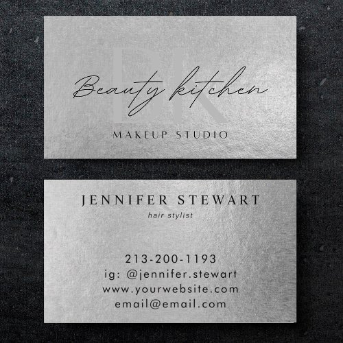 Your Logo Faux Silver Gray Foil Modern Corporate Business Card