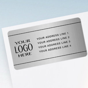 YOUR LOGO   Faux Silver Metal Return Address Label