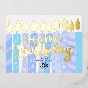 Your Logo Fun Blue Candles Business Happy Birthday Foil Holiday Postcard