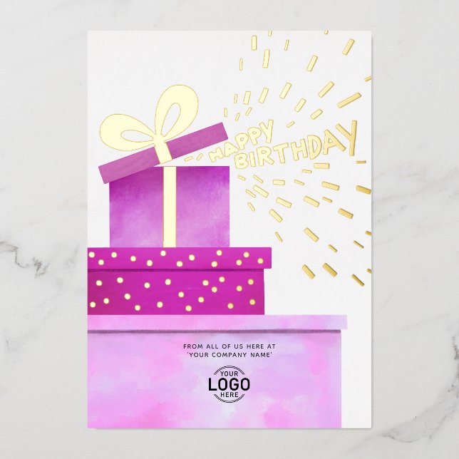 Your Logo Fun Warm Pink Gifts Boxes Business Foil Invitation (Front)