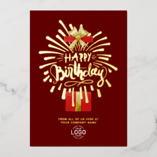 Your Logo Gift Fireworks Burgundy Group Birthday Foil Invitation