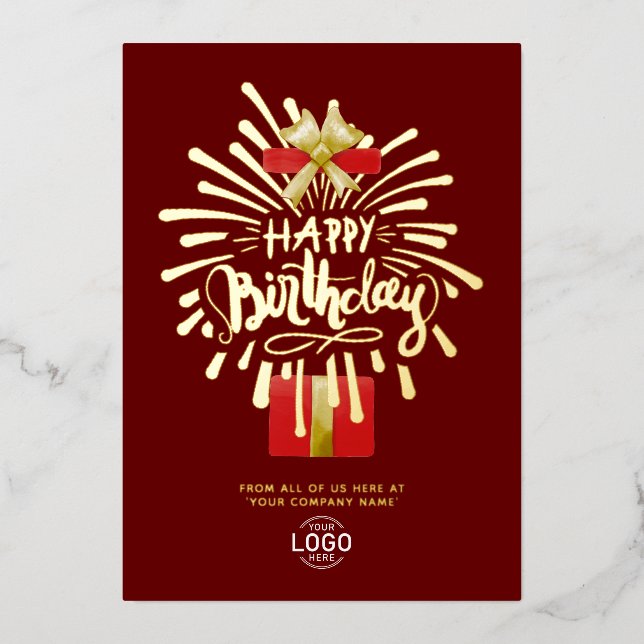 Your Logo Gift Fireworks Burgundy Group Birthday Foil Invitation (Front)