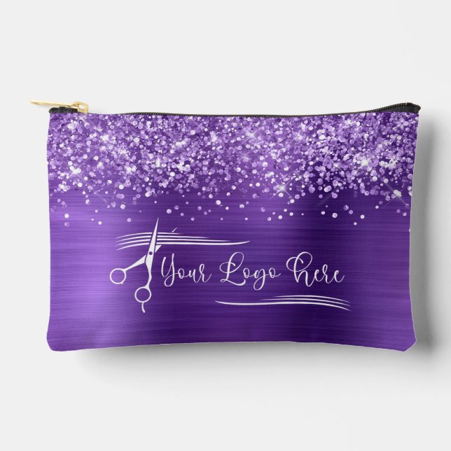 Your Logo Glittery Amethyst Glam Accessory Pouch (Front)