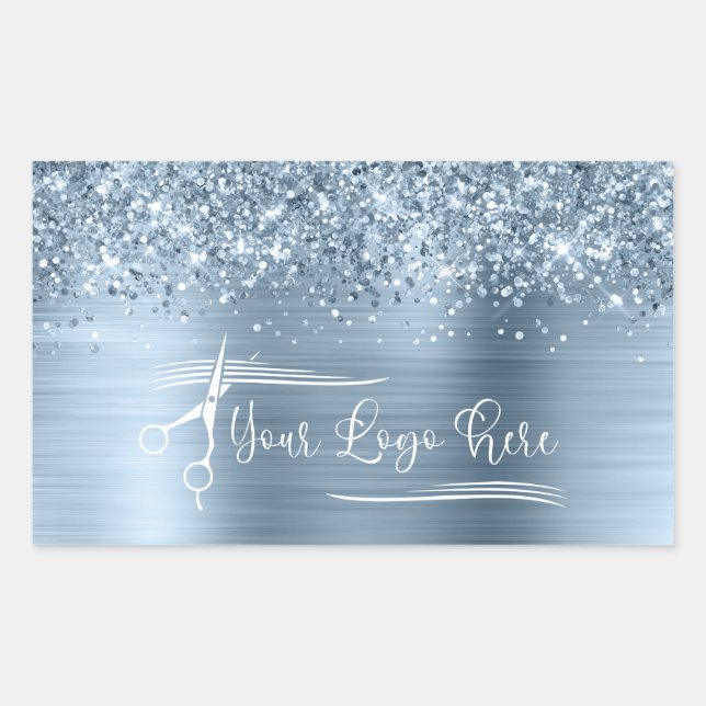 Your Logo Glittery Light Blue Glam Rectangular Sticker (Front)