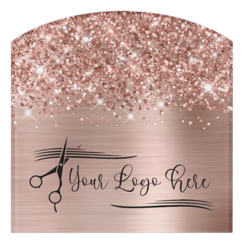 Your Logo Glittery Rose Gold Glam Door Sign
