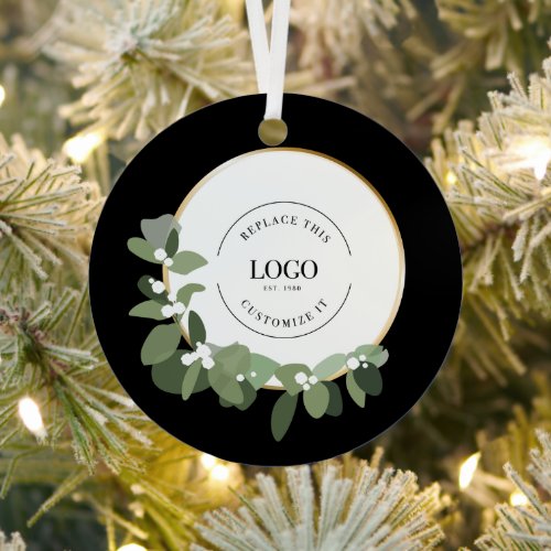 Your logo goes here Holiday Modern Wreath Business Metal Ornament