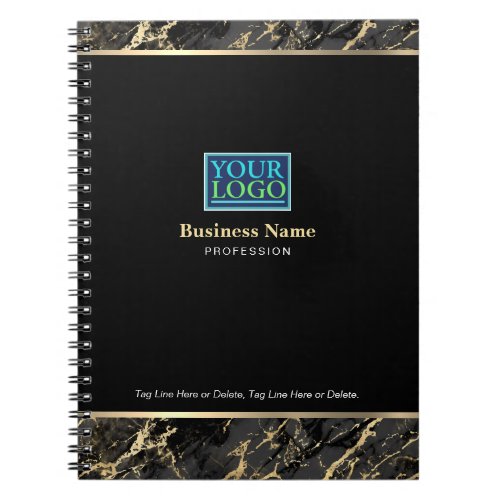 Your Logo Gold Business Name BlackGold Marble Notebook
