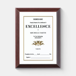 Your logo   gold crest business excellence award plaque