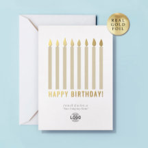 Your Logo Gold Foil Candles Business Birthday Card
