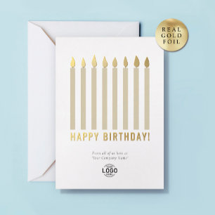 Your Logo Gold Foil Candles Business Birthday Card