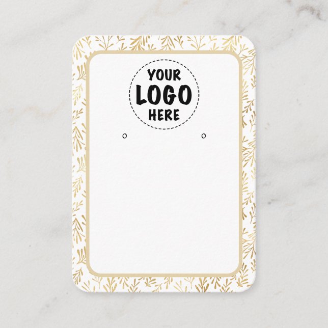 Your Logo Gold Leaf Border Earring Card Large (Front)