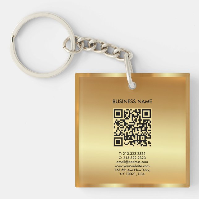 Your Logo Gold QR Code Double Sided Square Keychain (Front)