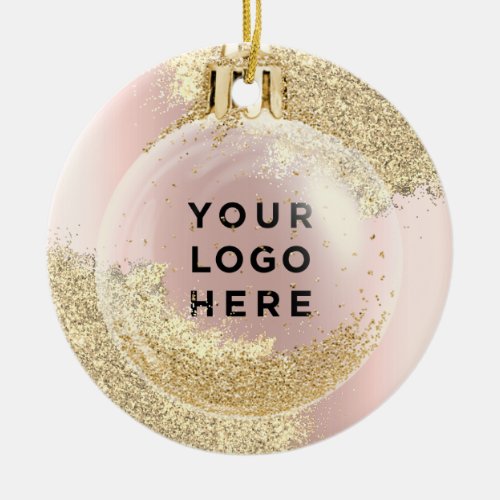 Your Logo Gold Rose Glitter Drips Christmas Ball Ceramic Ornament