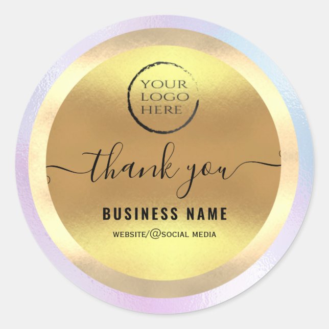 Your logo gold  script thank you business  classic round sticker (Front)