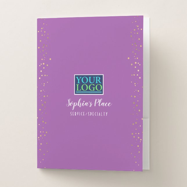 Your Logo, Gold Spots, Bus. Name & Info, Purple Pocket Folder (Front)