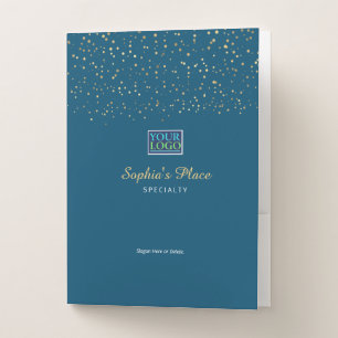 Your Logo, Gold Star Dust Business Name Ocean Blue Pocket Folder