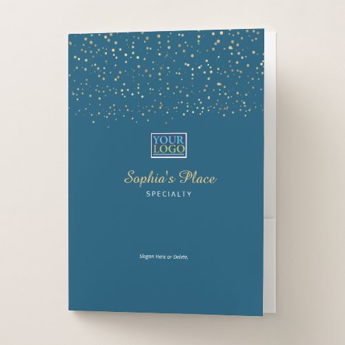 Your Logo Gold Star Dust Business Name Ocean Blue Pocket Folder