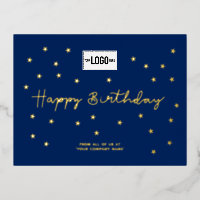 Your Logo Gold Stars Navy Blue Business Birthday
