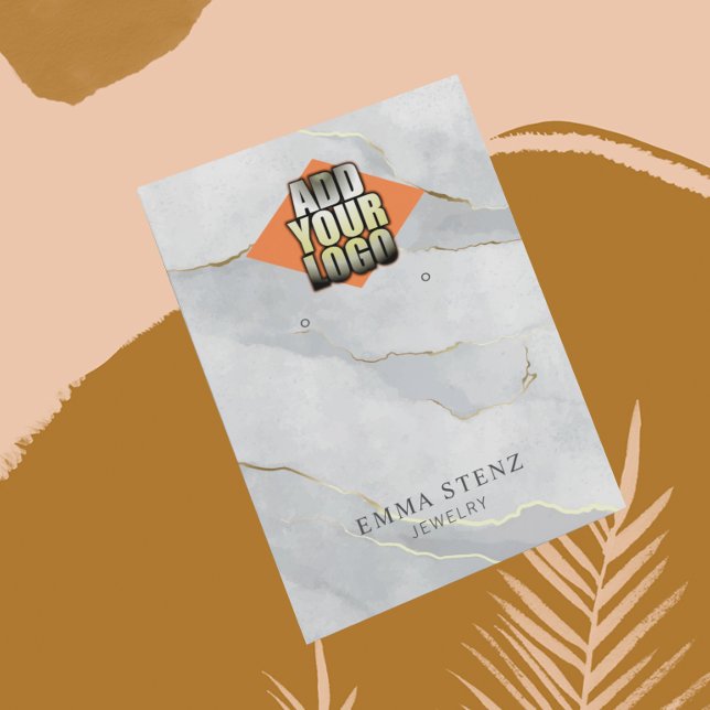 Your Logo Gray Gold Lines Marble Earring Holder Business Card (Creator Uploaded)