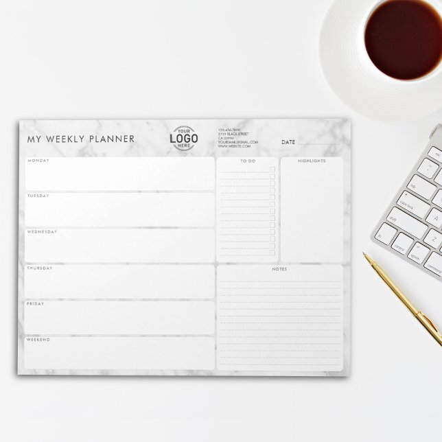 Your Logo Gray Marble Simple Undated Week Planner Notepad (Creator Uploaded)