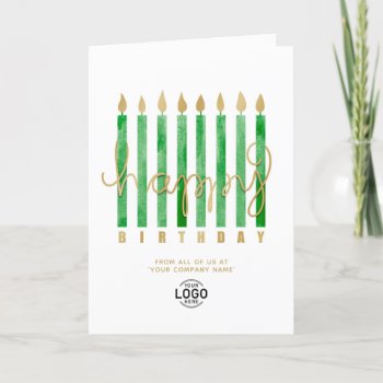 Your Logo Green Candles Business Happy Birthday Card by pinkpinetree at Zazzle