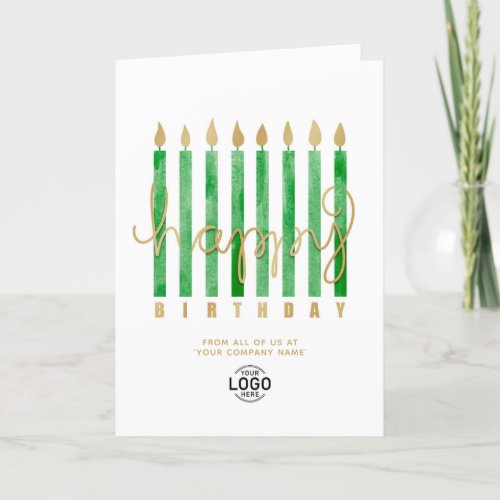 Your Logo Green Candles Business Happy Birthday Card