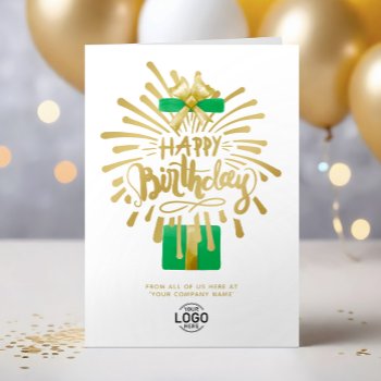 Your Logo Green Gift Gold Fireworks Group Birthday Card by pinkpinetree at Zazzle