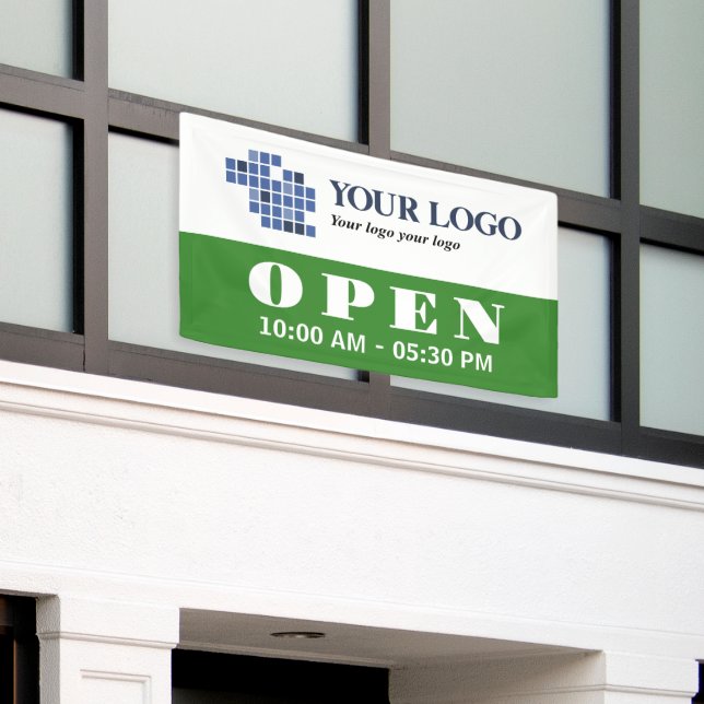 Your Logo Green Open Business Opening Hours Banner (Outside Building)