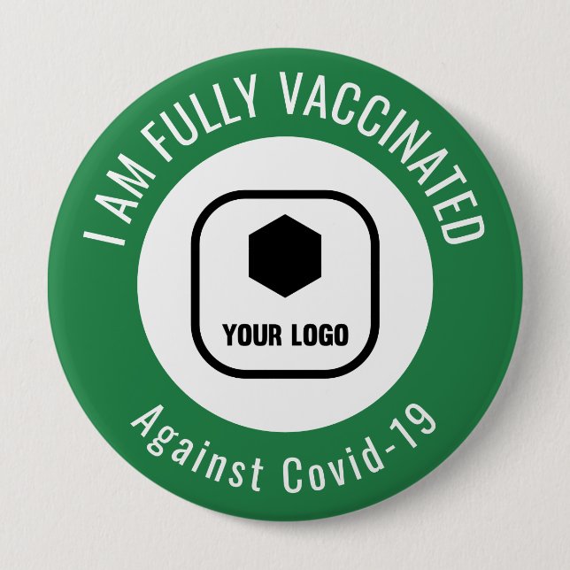 Your Logo Green White Employee Business Vaccinated Button (Front)