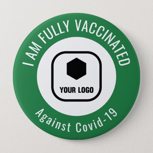 Your Logo Green White Employee Business Vaccinated Button