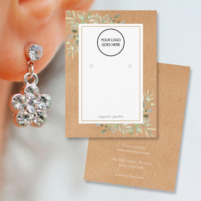 Your Logo Greenery Rustic Earring Display Card (Creator Uploaded)