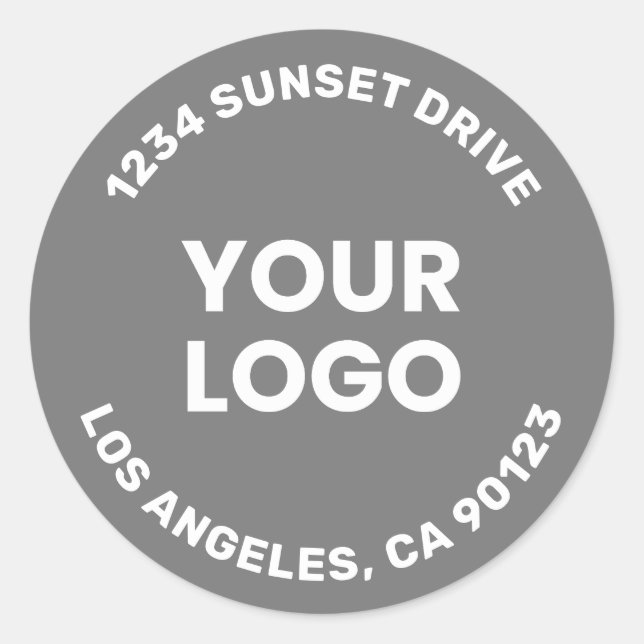 Your Logo | Grey Background & White Text Classic Round Sticker (Front)