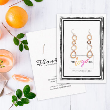Your Logo Hand Drawn Frame Earrings Display 08 Business Card by pinkpinetree at Zazzle