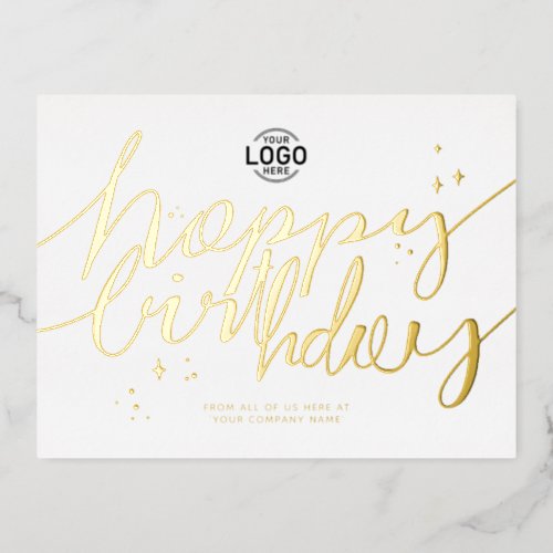 Your Logo Hand Script Minimalist Business Birthday Foil Holiday Postcard