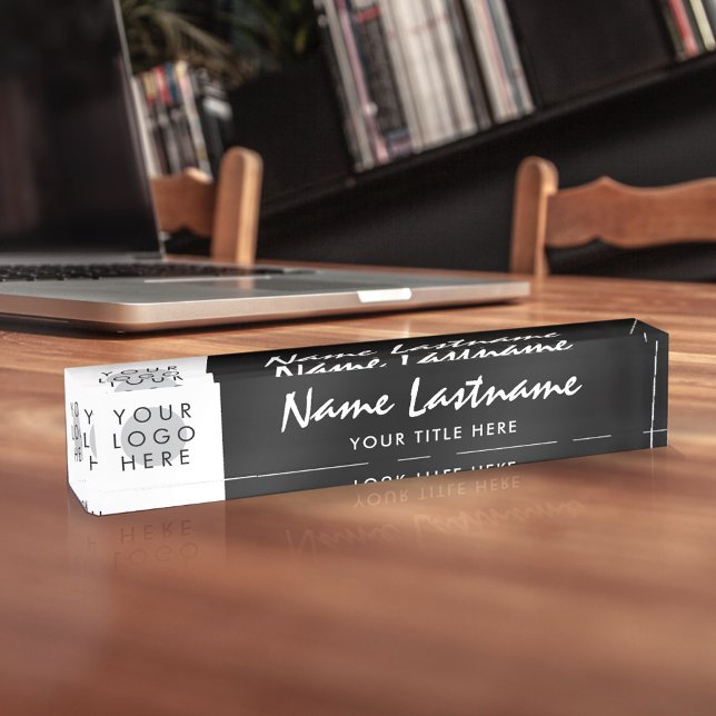Your Logo Handwritten Modern Title Black Desk Name Plate (Creator Uploaded)