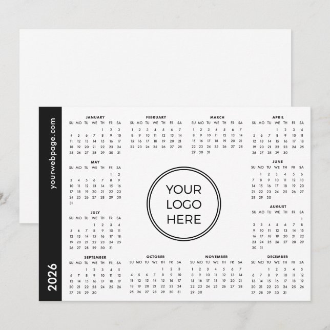Your Logo Here 2026 white Calendar Holiday Card (Front/Back)