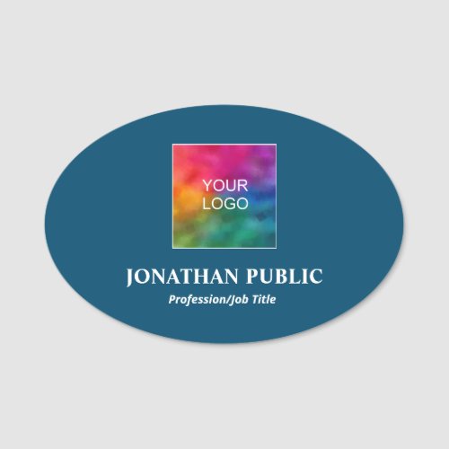 Your Logo Here Add Name Company Ocean Blue Name Tag