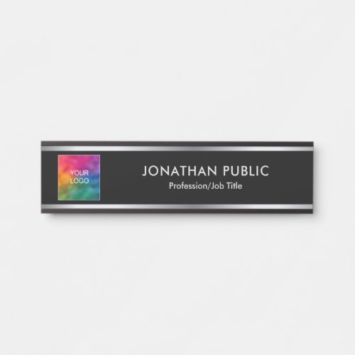 Your Logo Here Black And Silver Business Company Door Sign