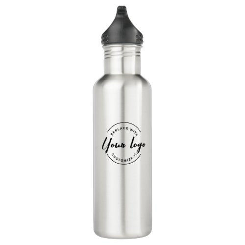 Your Logo Here Black and White Branded Custom Stainless Steel Water Bottle
