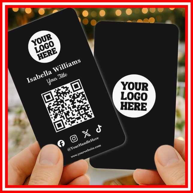 Your Logo Here Black Modern | Simple QR Code Business Card (Creator Uploaded)
