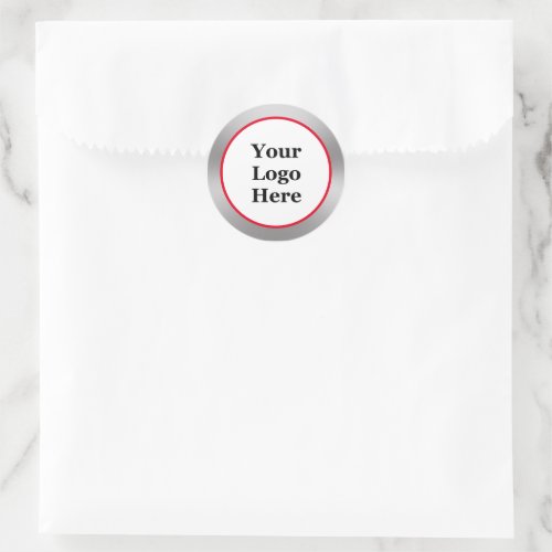 Your Logo Here Bright Red White Silver Template Classic Round Sticker